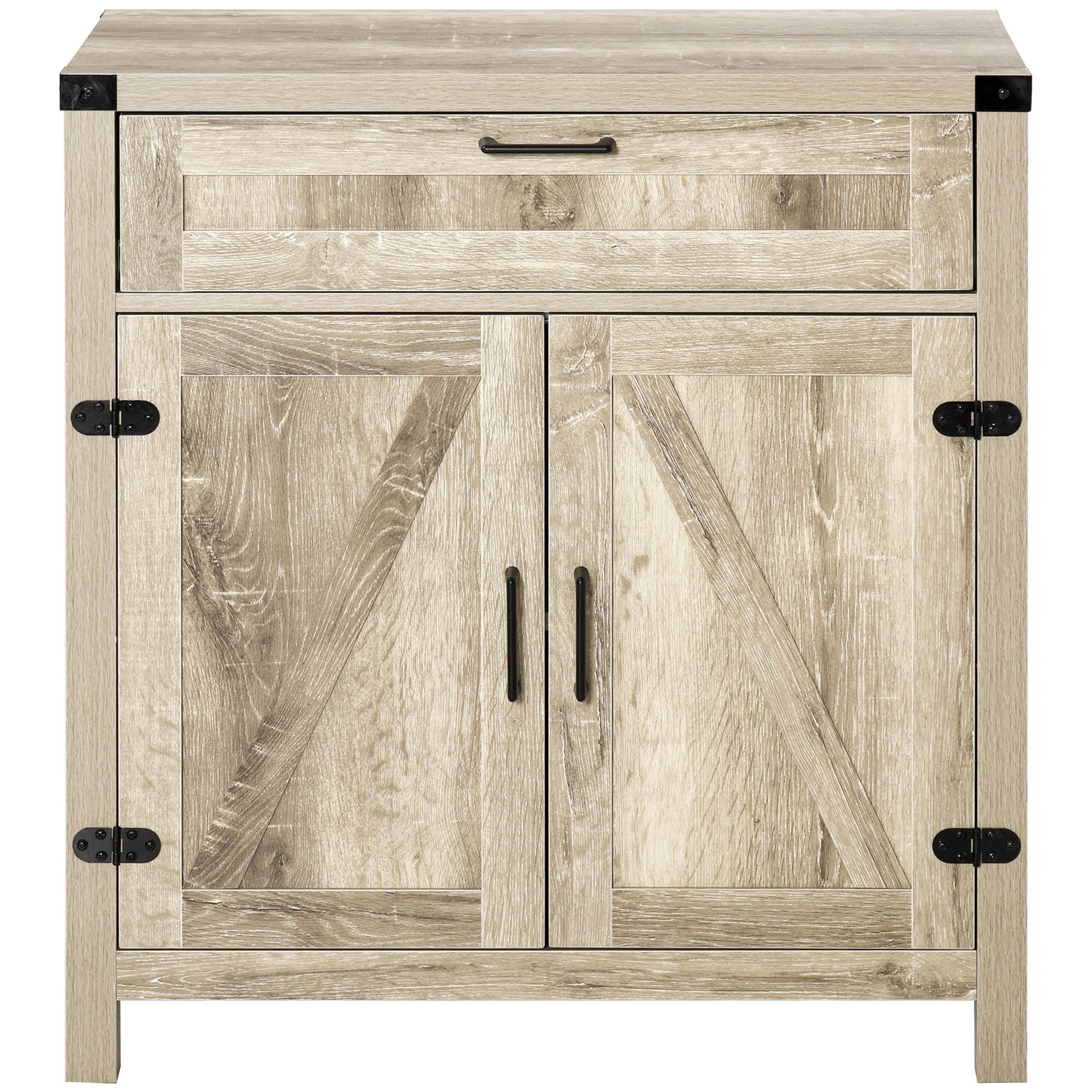 HOMCOM Wooden Farmhouse Sideboard Oak Finish Kitchen Buffet Cabinet with Drawer and Shelf - Comfortable Living Decor