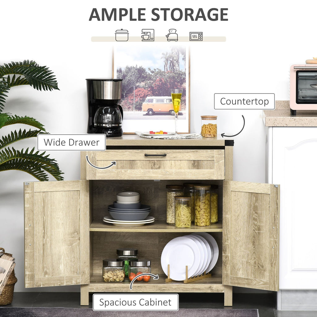 HOMCOM Wooden Farmhouse Sideboard Oak Finish Kitchen Buffet Cabinet with Drawer and Shelf - Comfortable Living Decor