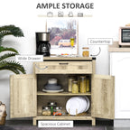 HOMCOM Wooden Farmhouse Sideboard Oak Finish Kitchen Buffet Cabinet with Drawer and Shelf - Comfortable Living Decor