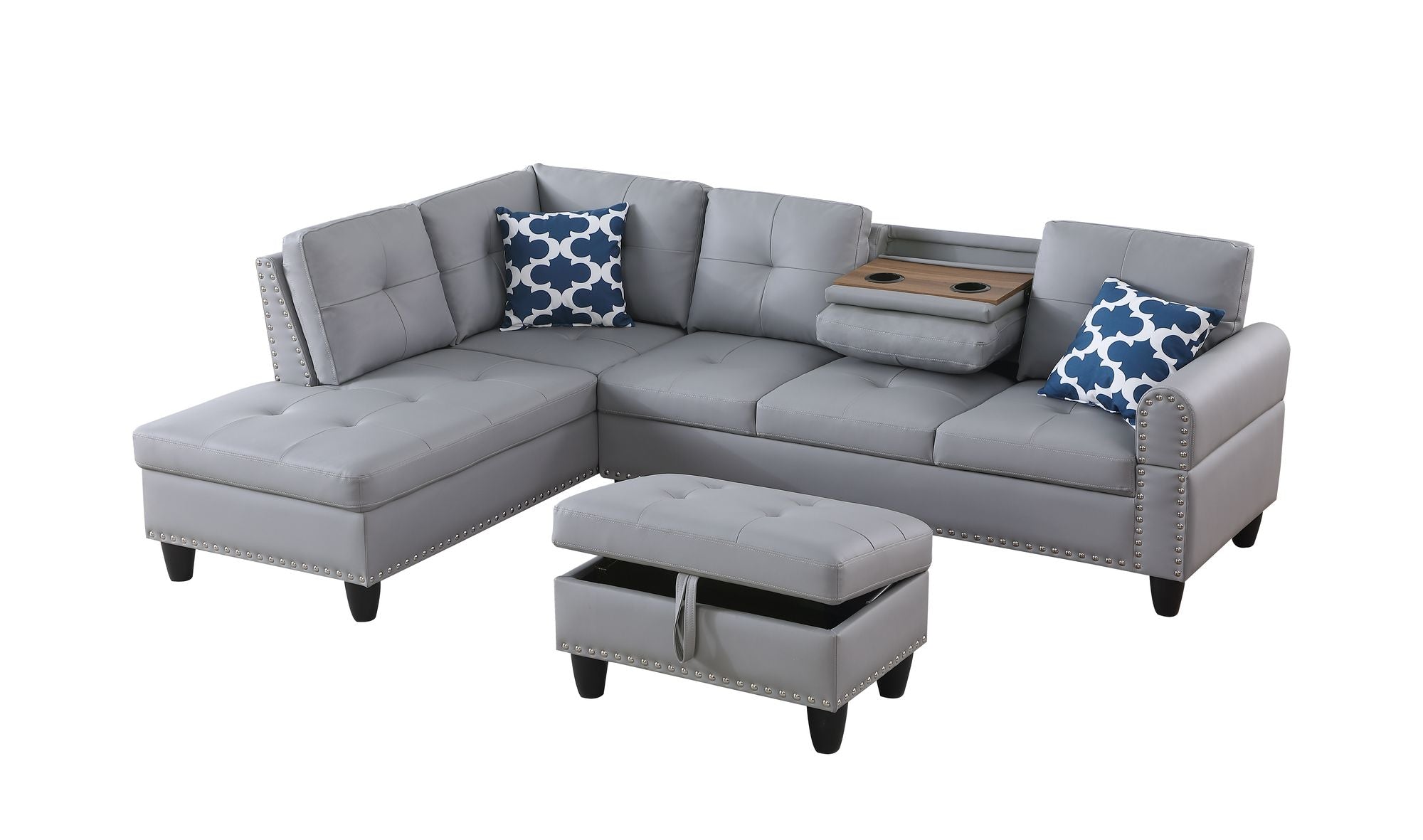 Irine Faux Leather Sectional Sofa with Ottoman - Comfortable Living Decor