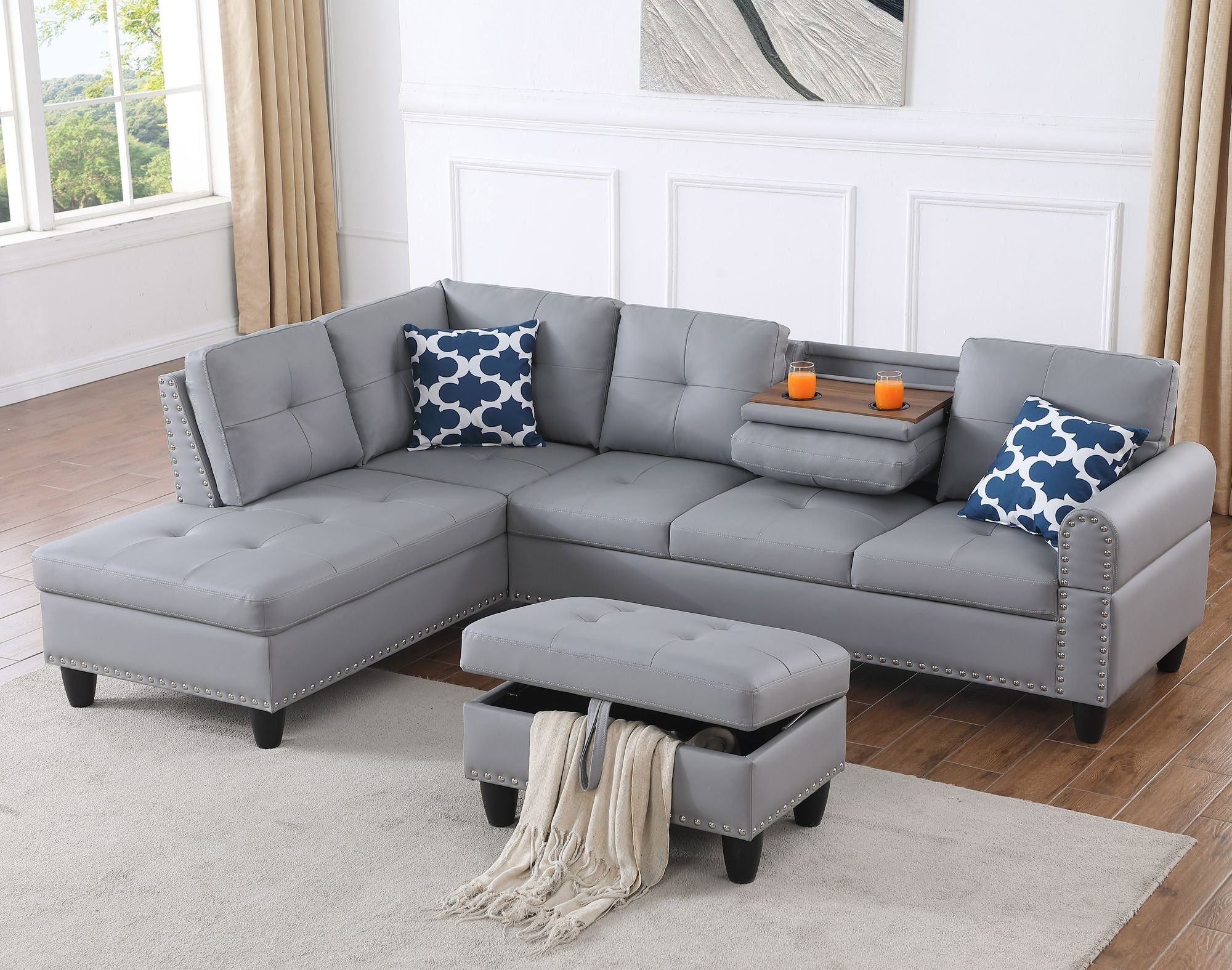 Irine Faux Leather Sectional Sofa with Ottoman - Comfortable Living Decor