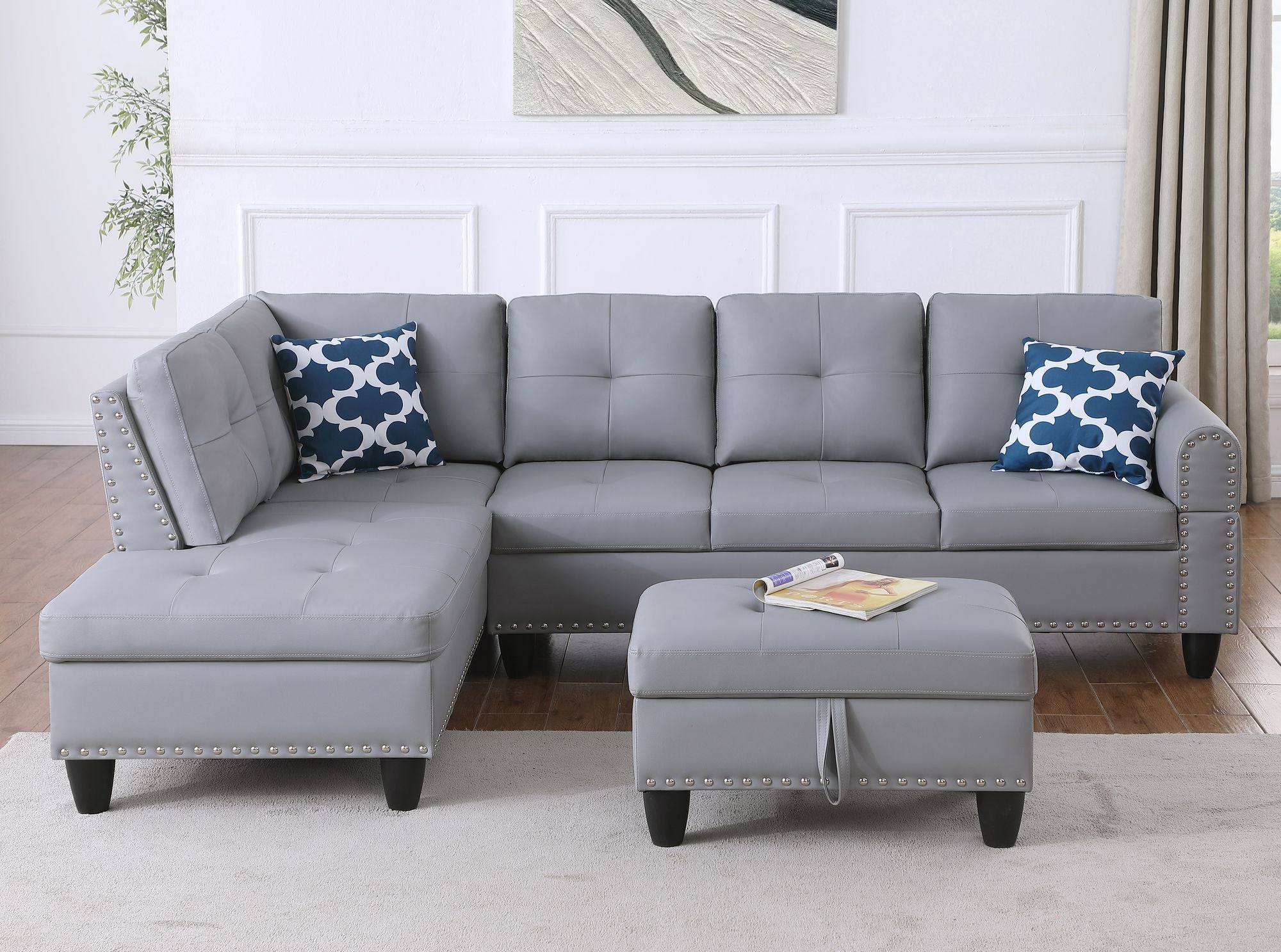 Irine Faux Leather Sectional Sofa with Ottoman - Comfortable Living Decor