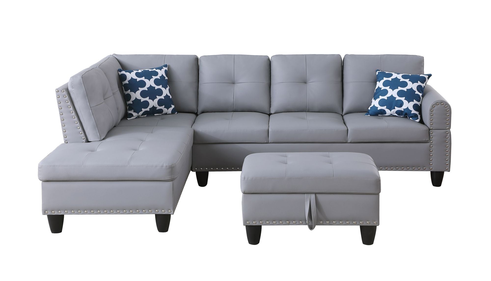 Irine Faux Leather Sectional Sofa with Ottoman - Comfortable Living Decor