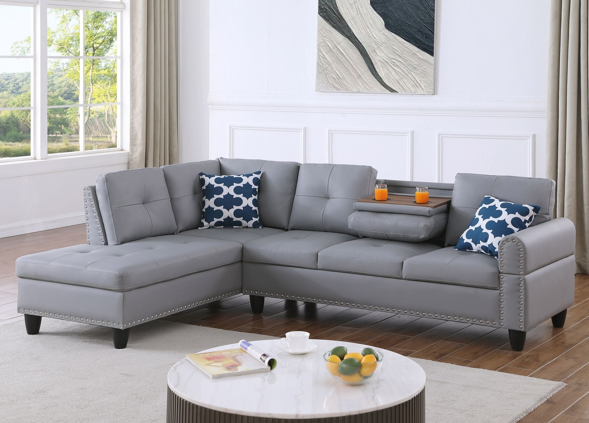 Irine Faux Leather Sectional Sofa with Ottoman - Comfortable Living Decor