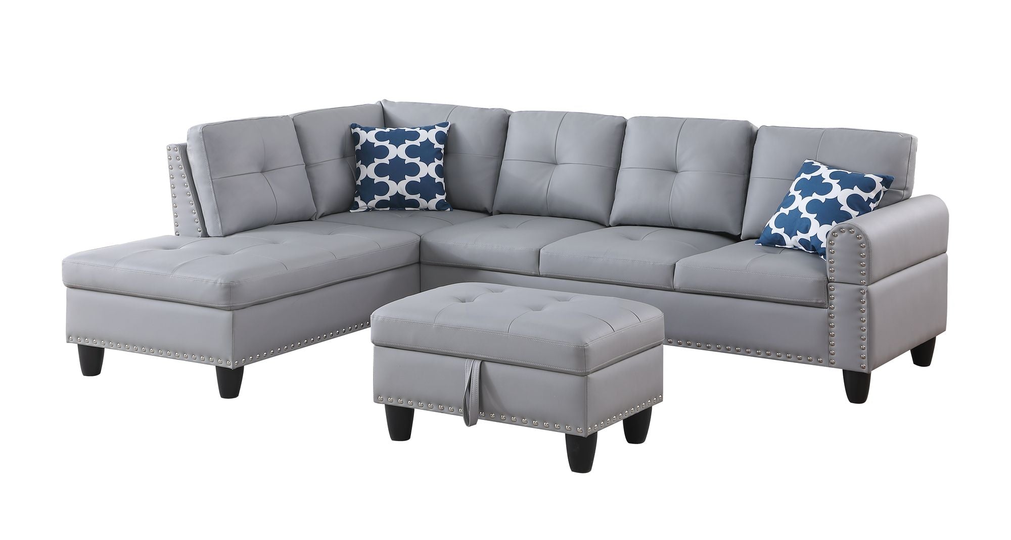 Irine Faux Leather Sectional Sofa with Ottoman - Comfortable Living Decor