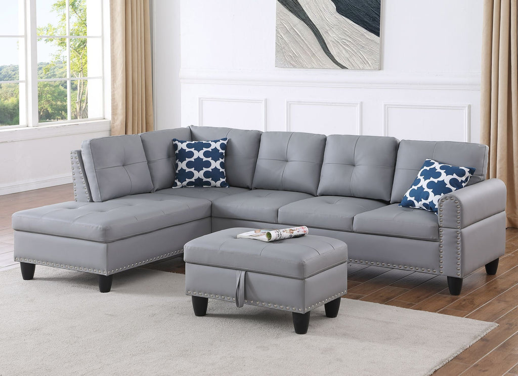 Irine Faux Leather Sectional Sofa with Ottoman - Comfortable Living Decor