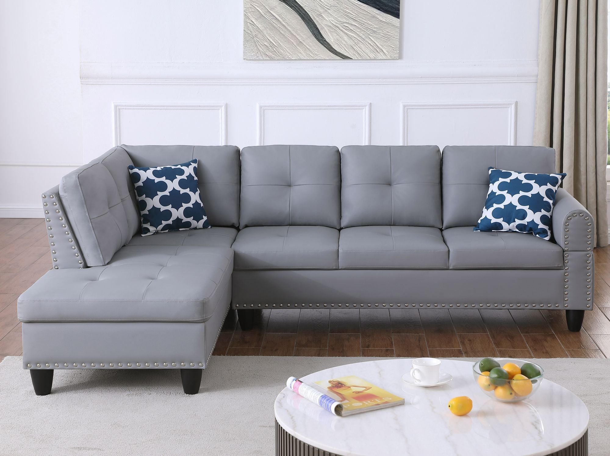 Irine Faux Leather Sectional Sofa with Ottoman - Comfortable Living Decor