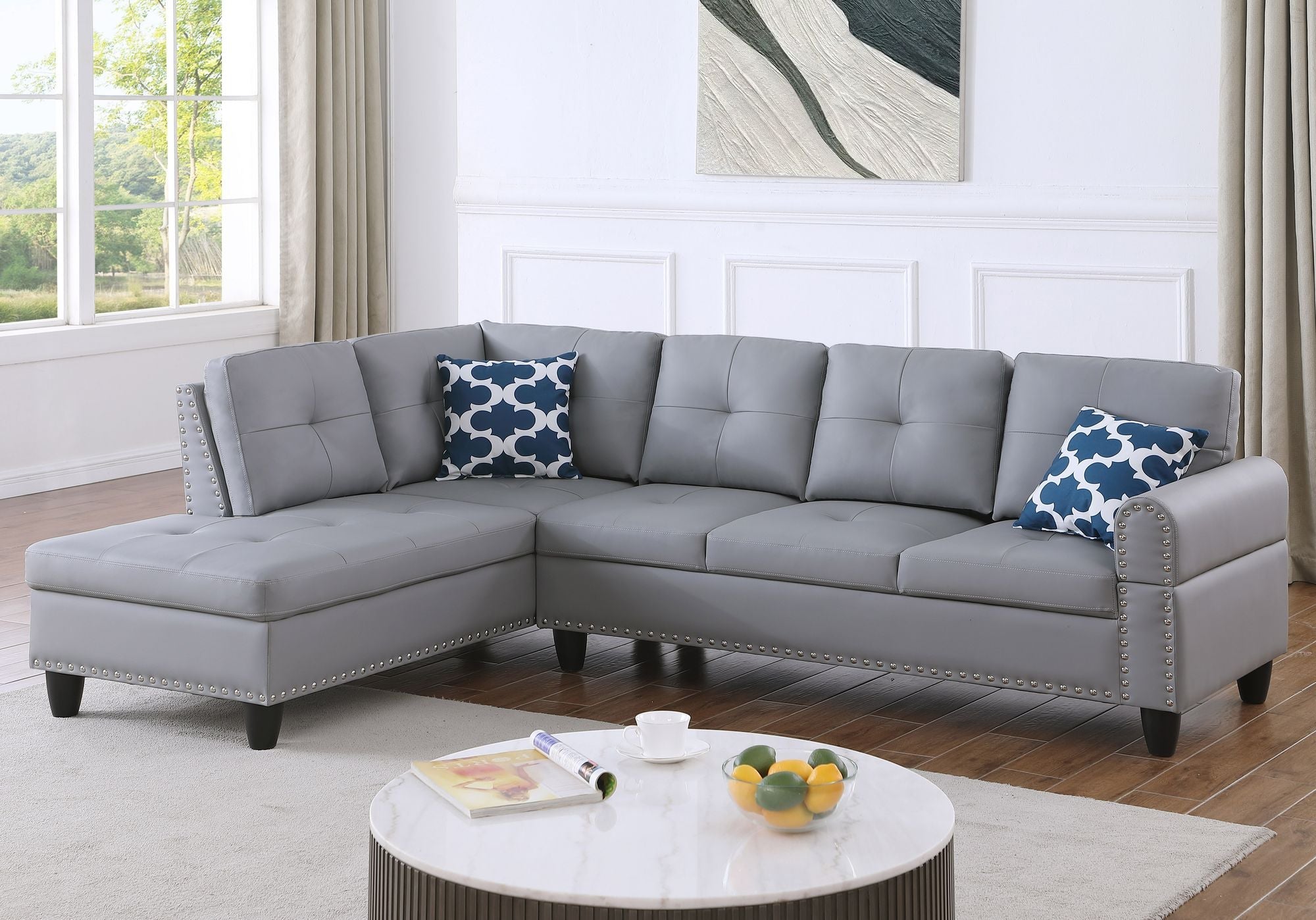 Irine Faux Leather Sectional Sofa with Ottoman - Comfortable Living Decor
