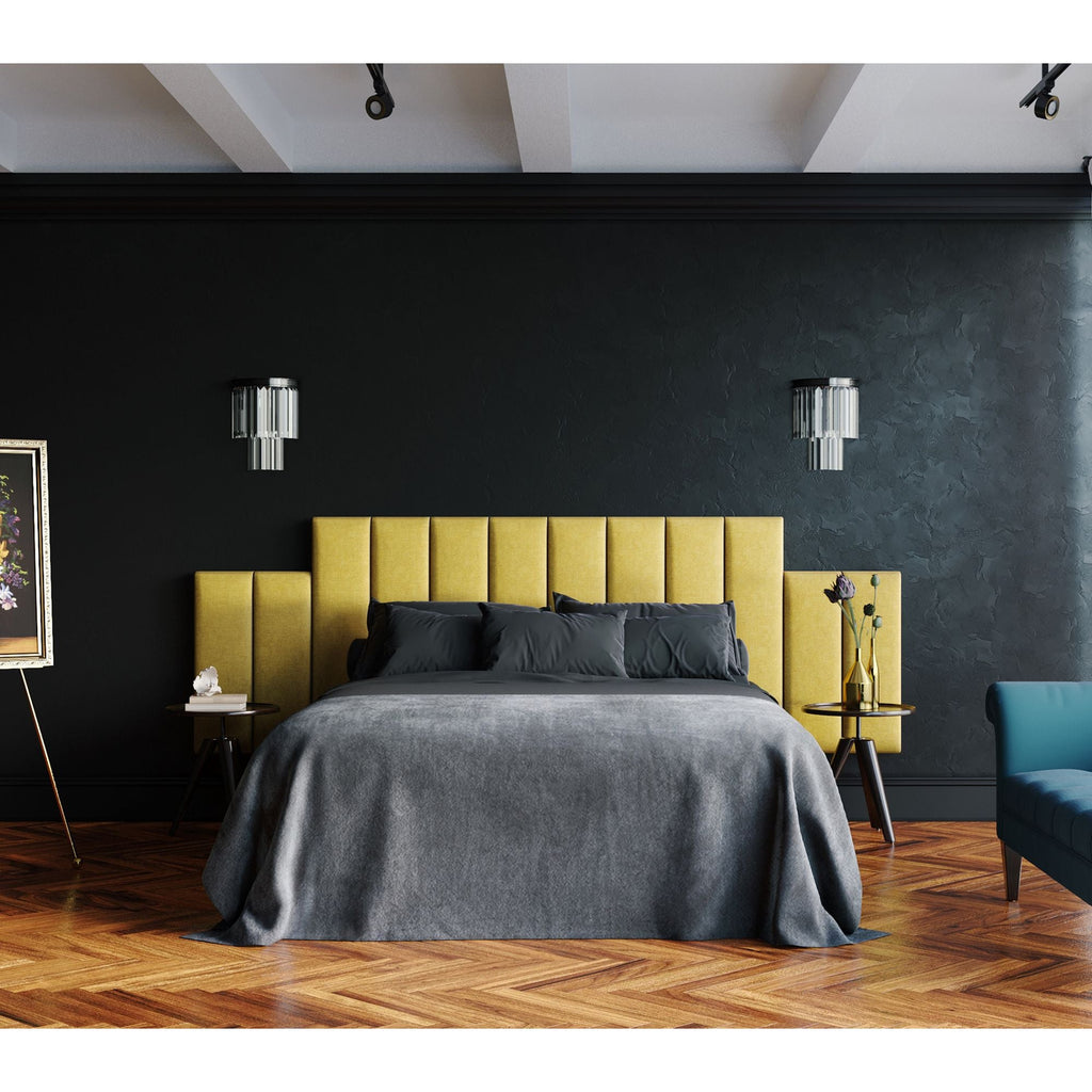 Jaxx Panelist Modern Padded Headboard – Set of 4 Wall Mounted Panels (Each 11.25" x 30") - Queen, Dune Beige Microvelvet - Comfortable Living Decor