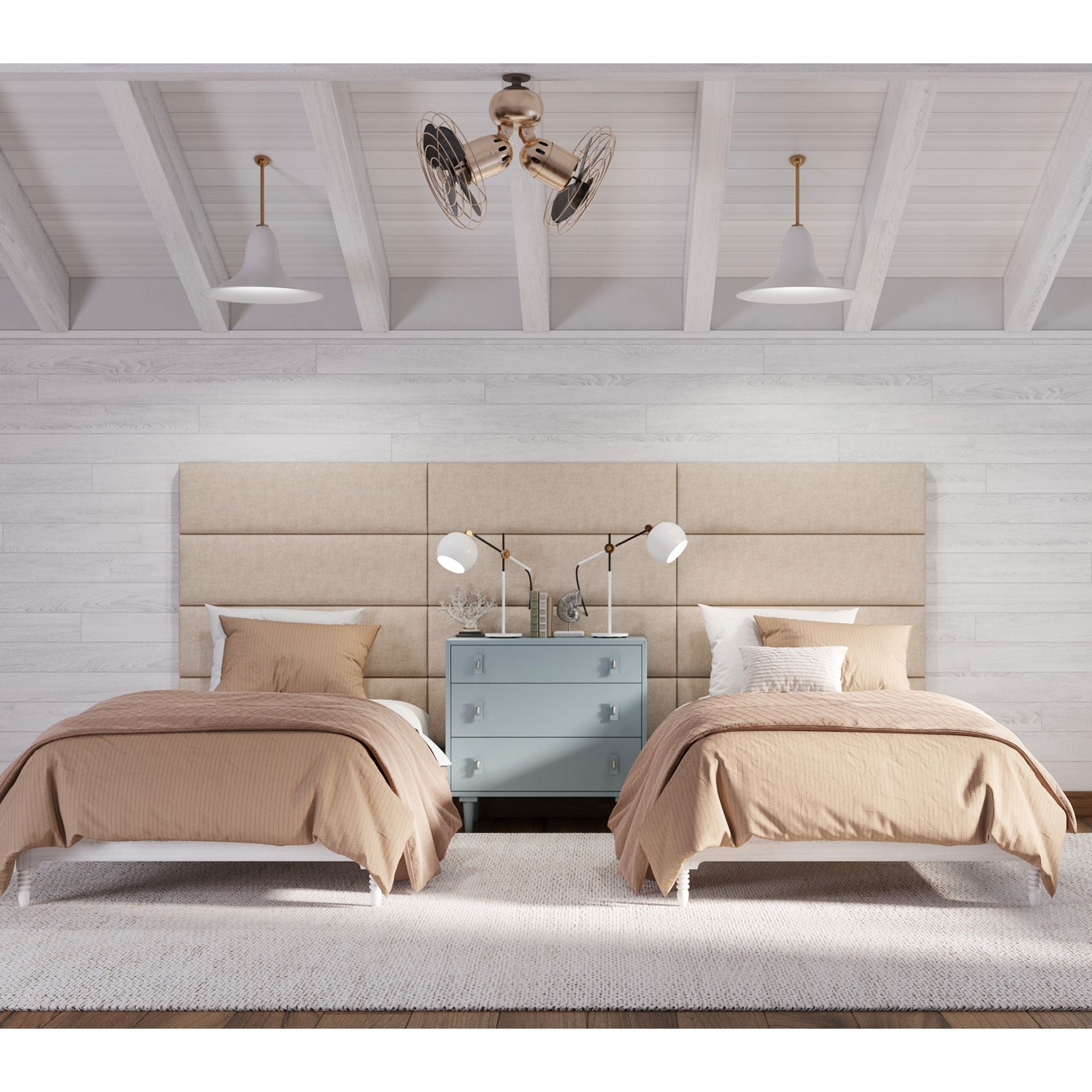 Jaxx Panelist Modern Padded Headboard – Set of 4 Wall Mounted Panels (Each 11.25" x 30") - Queen, Dune Beige Microvelvet - Comfortable Living Decor