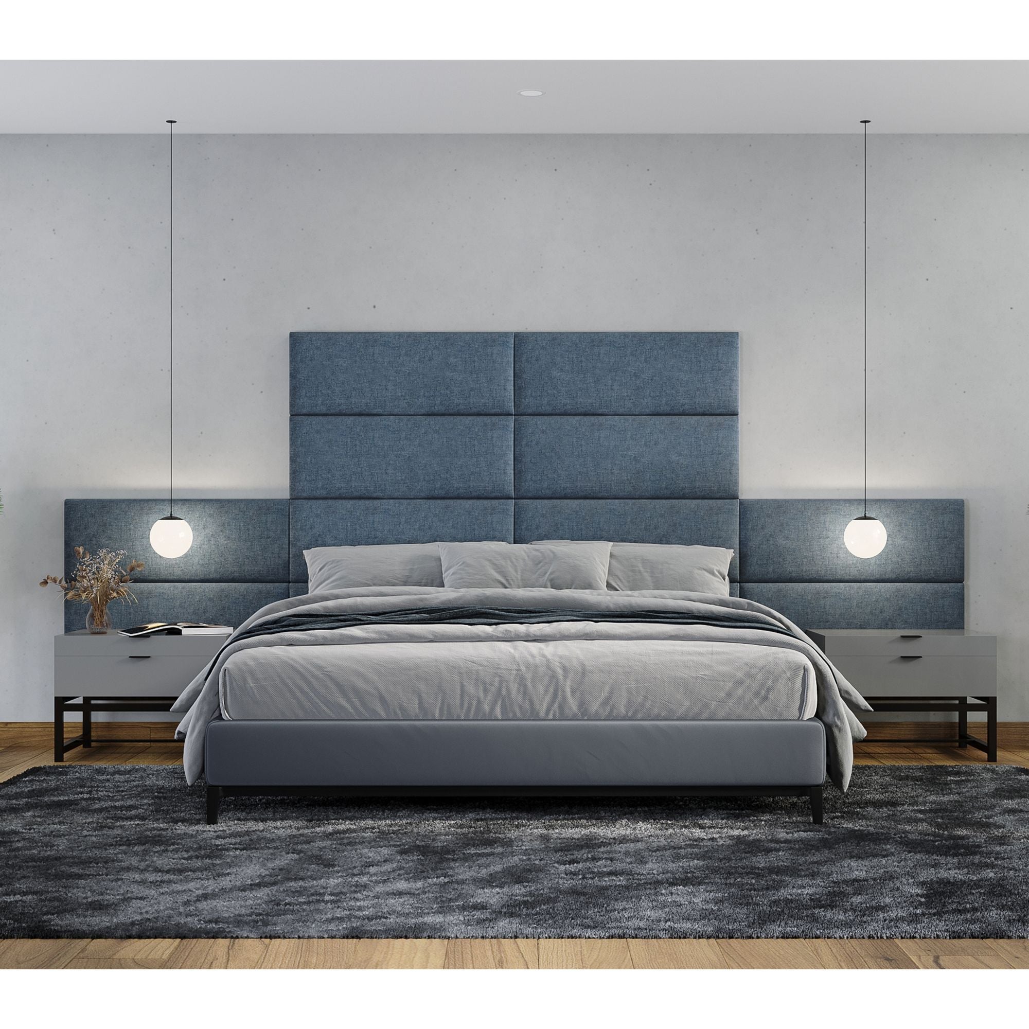 Jaxx Panelist Modern Padded Headboard – Set of 4 Wall Mounted Panels (Each 11.25" x 30") - Queen, Plum Microvelvet - Comfortable Living Decor