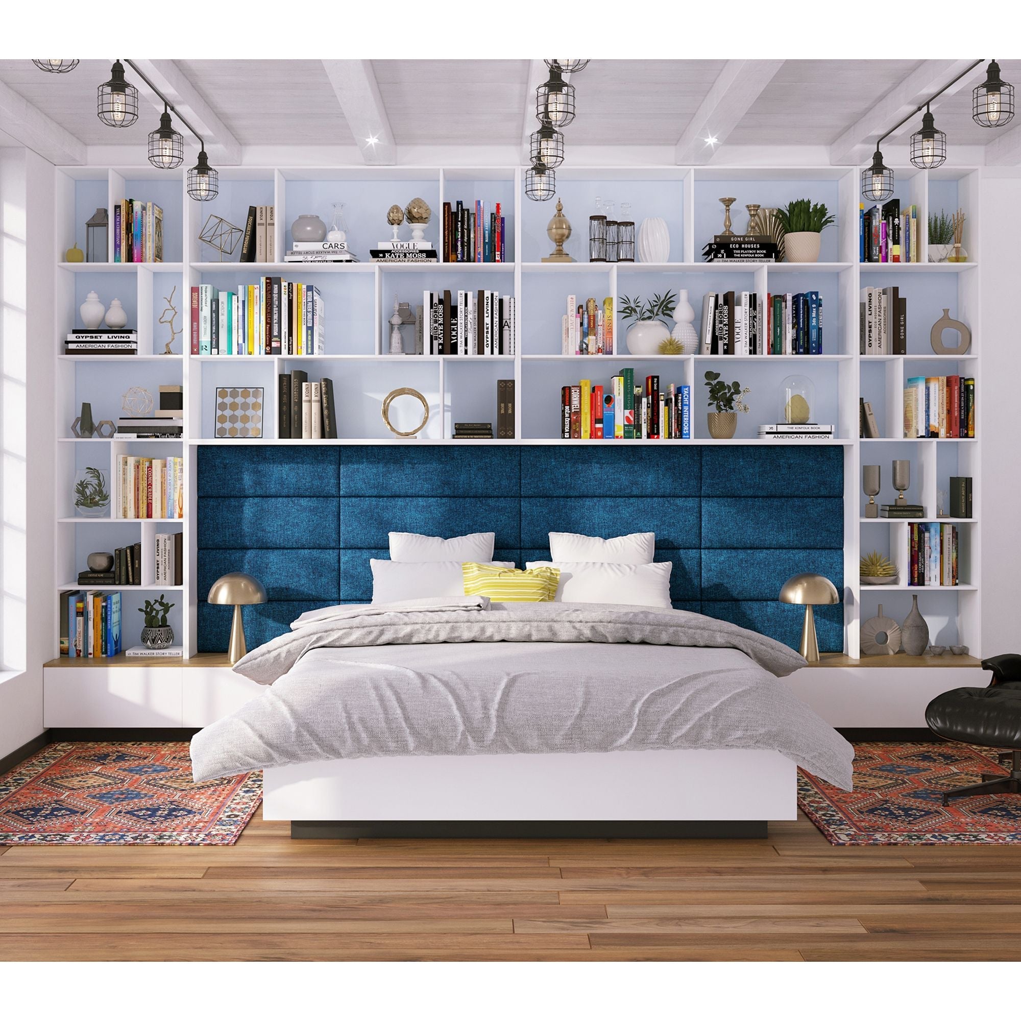 Jaxx Panelist Modern Padded Headboard – Set of 4 Wall Mounted Panels (Each 11.25" x 30") - Queen, Surf Turquoise Microvelvet - Comfortable Living Decor