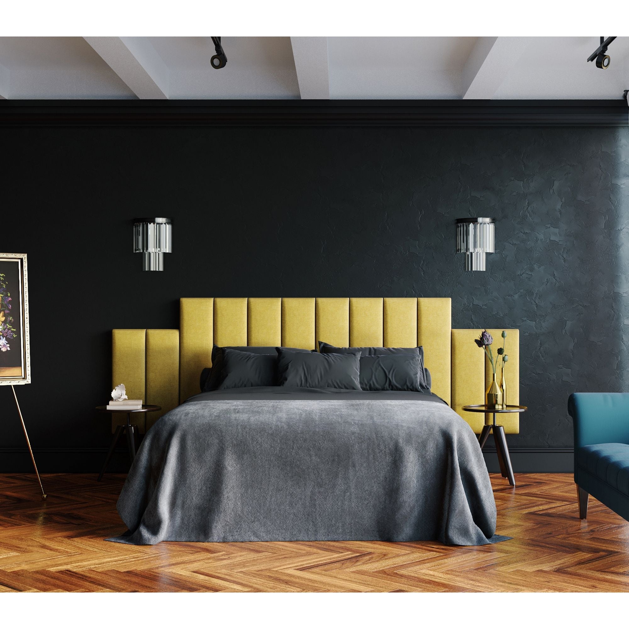 Jaxx Panelist Modern Padded Headboard – Set of 4 Wall Mounted Panels (Each 11.25" x 38") - King, Havana Brown Microvelvet - Comfortable Living Decor