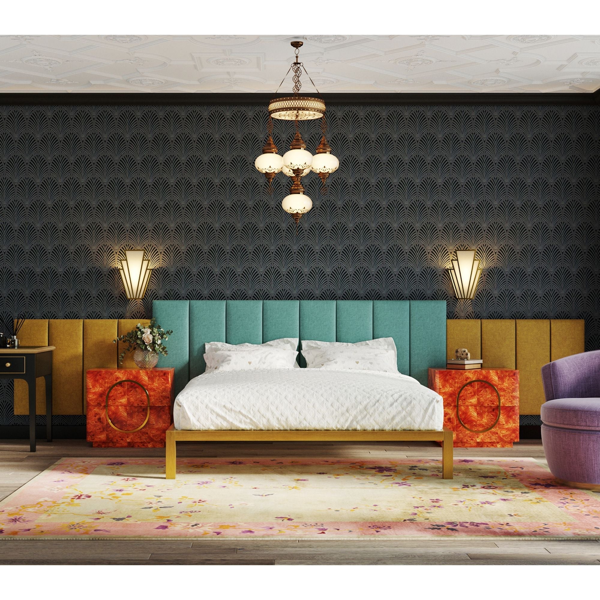 Jaxx Panelist Modern Padded Headboard – Set of 4 Wall Mounted Panels (Each 11.25" x 38") - King, Surf Turquoise Microvelvet - Comfortable Living Decor
