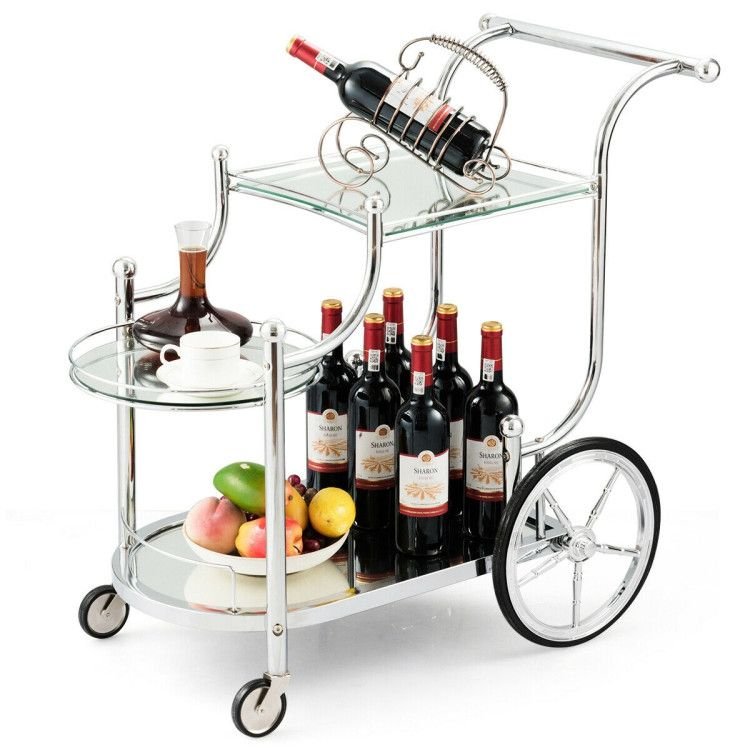 Kitchen Rolling Bar Cart with Tempered Glass Suitable for Restaurant and Hotel - Comfortable Living Decor