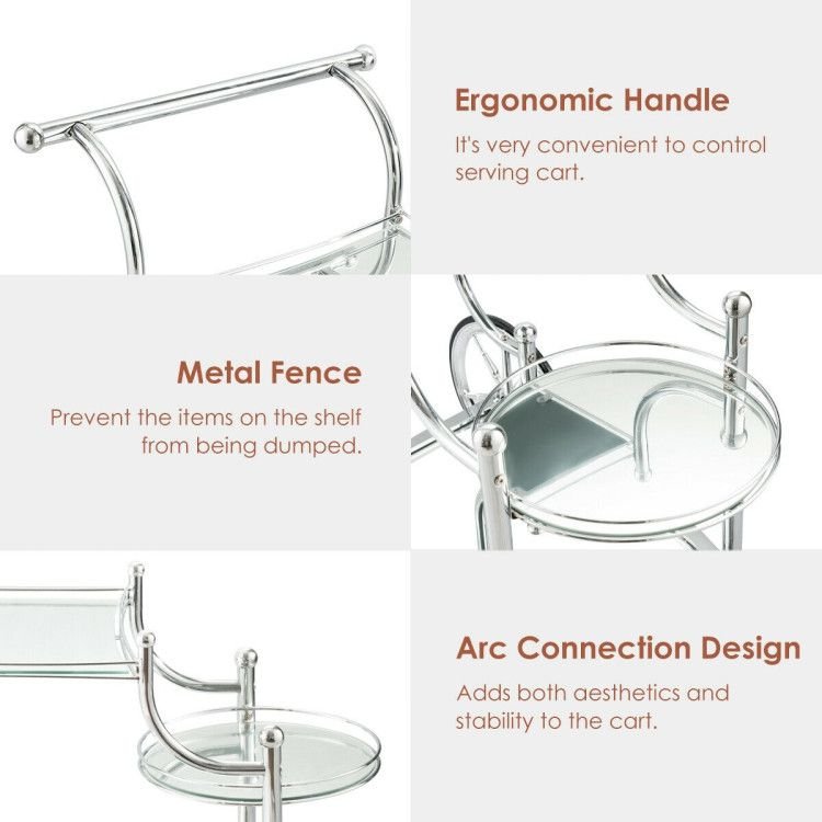 Kitchen Rolling Bar Cart with Tempered Glass Suitable for Restaurant and Hotel - Comfortable Living Decor