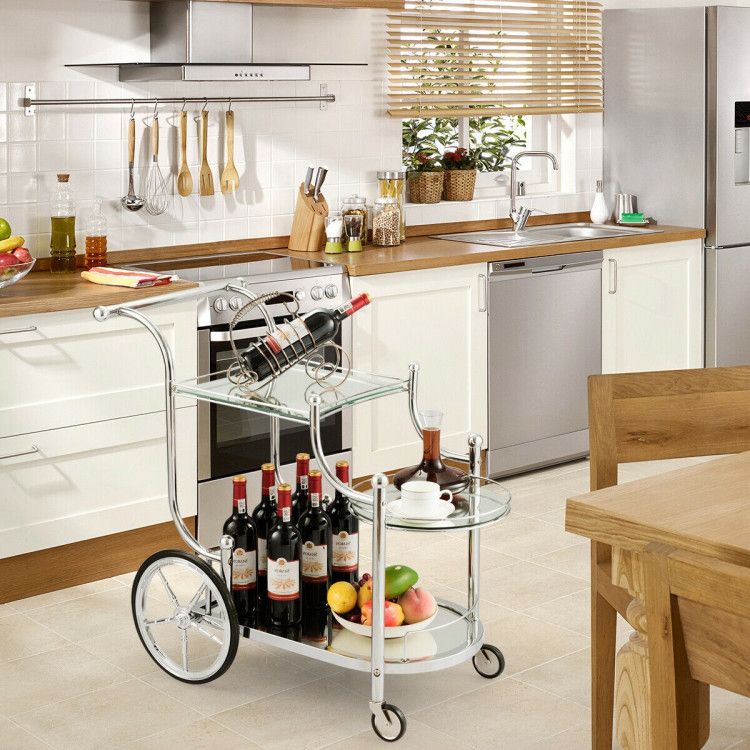 Kitchen Rolling Bar Cart with Tempered Glass Suitable for Restaurant and Hotel - Comfortable Living Decor