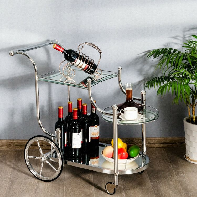 Kitchen Rolling Bar Cart with Tempered Glass Suitable for Restaurant and Hotel - Comfortable Living Decor
