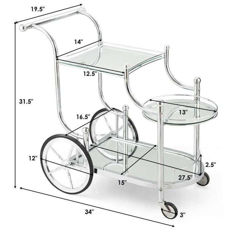 Kitchen Rolling Bar Cart with Tempered Glass Suitable for Restaurant and Hotel - Comfortable Living Decor