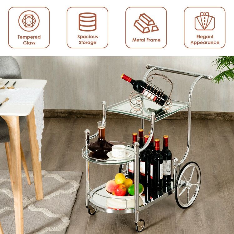 Kitchen Rolling Bar Cart with Tempered Glass Suitable for Restaurant and Hotel - Comfortable Living Decor