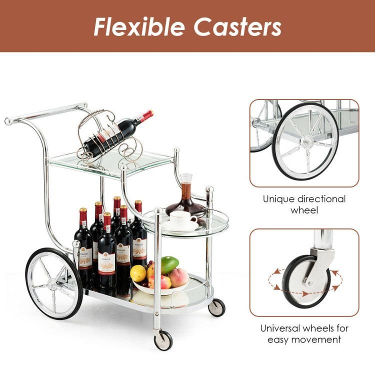Kitchen Rolling Bar Cart with Tempered Glass Suitable for Restaurant and Hotel - Comfortable Living Decor