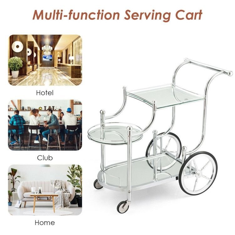 Kitchen Rolling Bar Cart with Tempered Glass Suitable for Restaurant and Hotel - Comfortable Living Decor