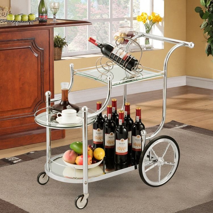 Kitchen Rolling Bar Cart with Tempered Glass Suitable for Restaurant and Hotel - Comfortable Living Decor