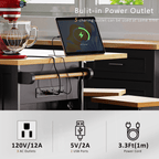 K&K 53inch Large Kitchen Island with Drop Leaf, Power Outlet, Door Internal Storage Rack, Rolling Kitchen Cart on 5 Wheels with 5 Open Side Racks for Kitchen, Dining Room,Black(Not include bar stools) - Comfortable Living Decor