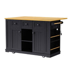 K&K 53inch Large Kitchen Island with Drop Leaf, Power Outlet, Door Internal Storage Rack, Rolling Kitchen Cart on 5 Wheels with 5 Open Side Racks for Kitchen, Dining Room,Black(Not include bar stools) - Comfortable Living Decor
