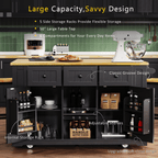 K&K 53inch Large Kitchen Island with Drop Leaf, Power Outlet, Door Internal Storage Rack, Rolling Kitchen Cart on 5 Wheels with 5 Open Side Racks for Kitchen, Dining Room,Black(Not include bar stools) - Comfortable Living Decor