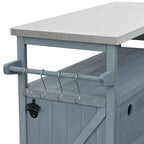 K&K Outdoor Kitchen Island, Rolling Bar Cart & Storage Cabinet, Farmhouse Solid Wood Outdoor Grill Table with Stainless Steel Top, Spice Rack , Towel Rack for Kitchen & BBQ , Grey Blue - Comfortable Living Decor
