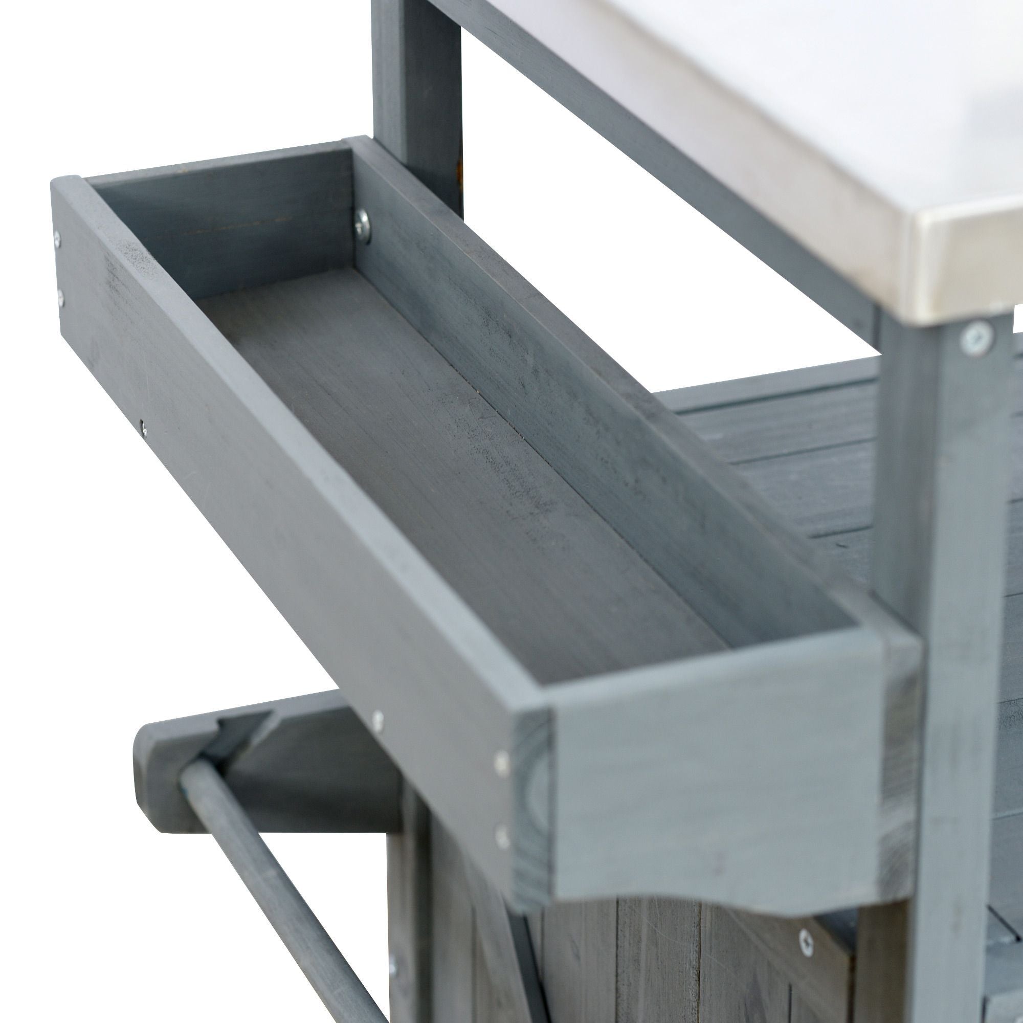 K&K Outdoor Kitchen Island, Rolling Bar Cart & Storage Cabinet, Farmhouse Solid Wood Outdoor Grill Table with Stainless Steel Top, Spice Rack , Towel Rack for Kitchen & BBQ , Grey Blue - Comfortable Living Decor