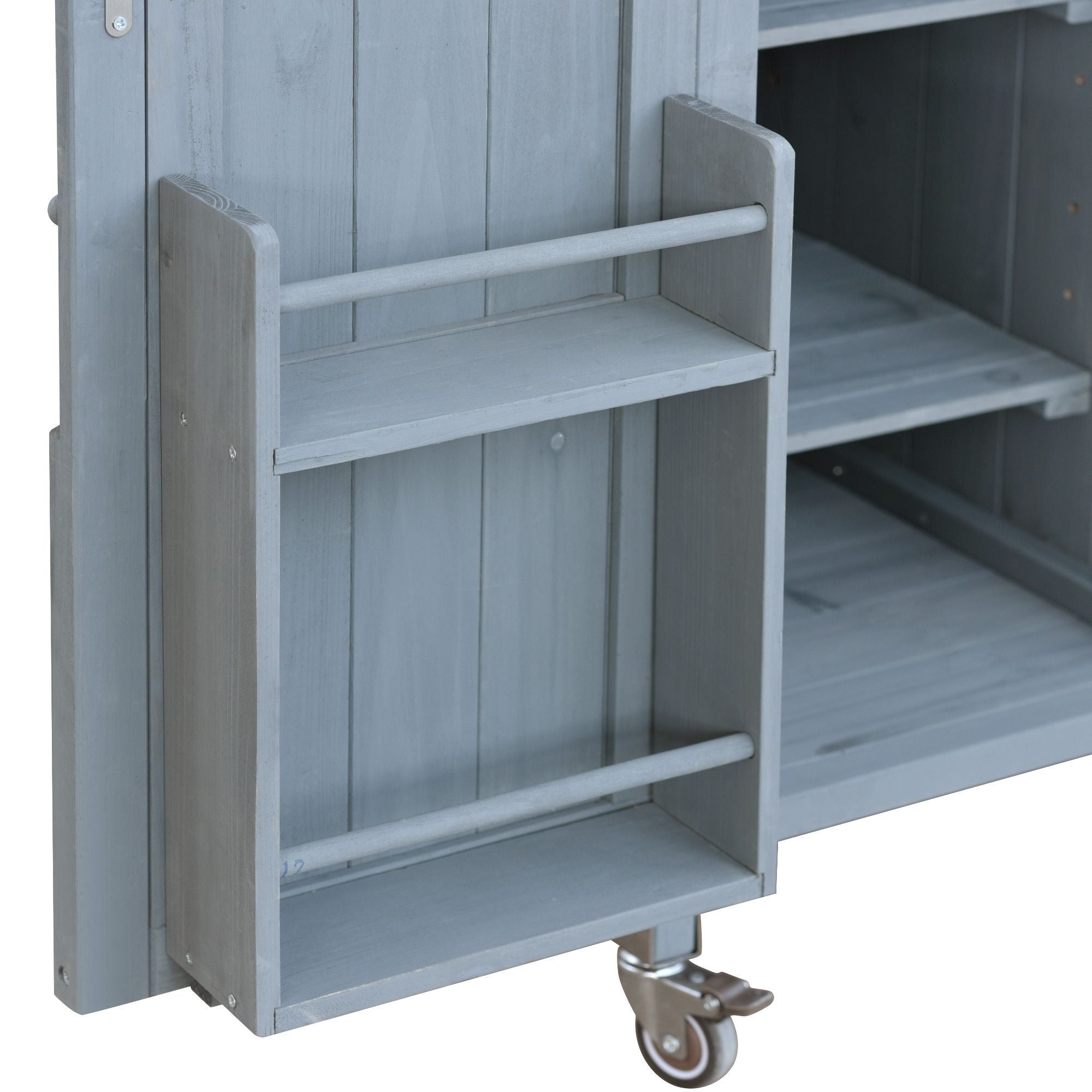 K&K Outdoor Kitchen Island, Rolling Bar Cart & Storage Cabinet, Farmhouse Solid Wood Outdoor Grill Table with Stainless Steel Top, Spice Rack , Towel Rack for Kitchen & BBQ , Grey Blue - Comfortable Living Decor