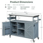K&K Outdoor Kitchen Island, Rolling Bar Cart & Storage Cabinet, Farmhouse Solid Wood Outdoor Grill Table with Stainless Steel Top, Spice Rack , Towel Rack for Kitchen & BBQ , Grey Blue - Comfortable Living Decor