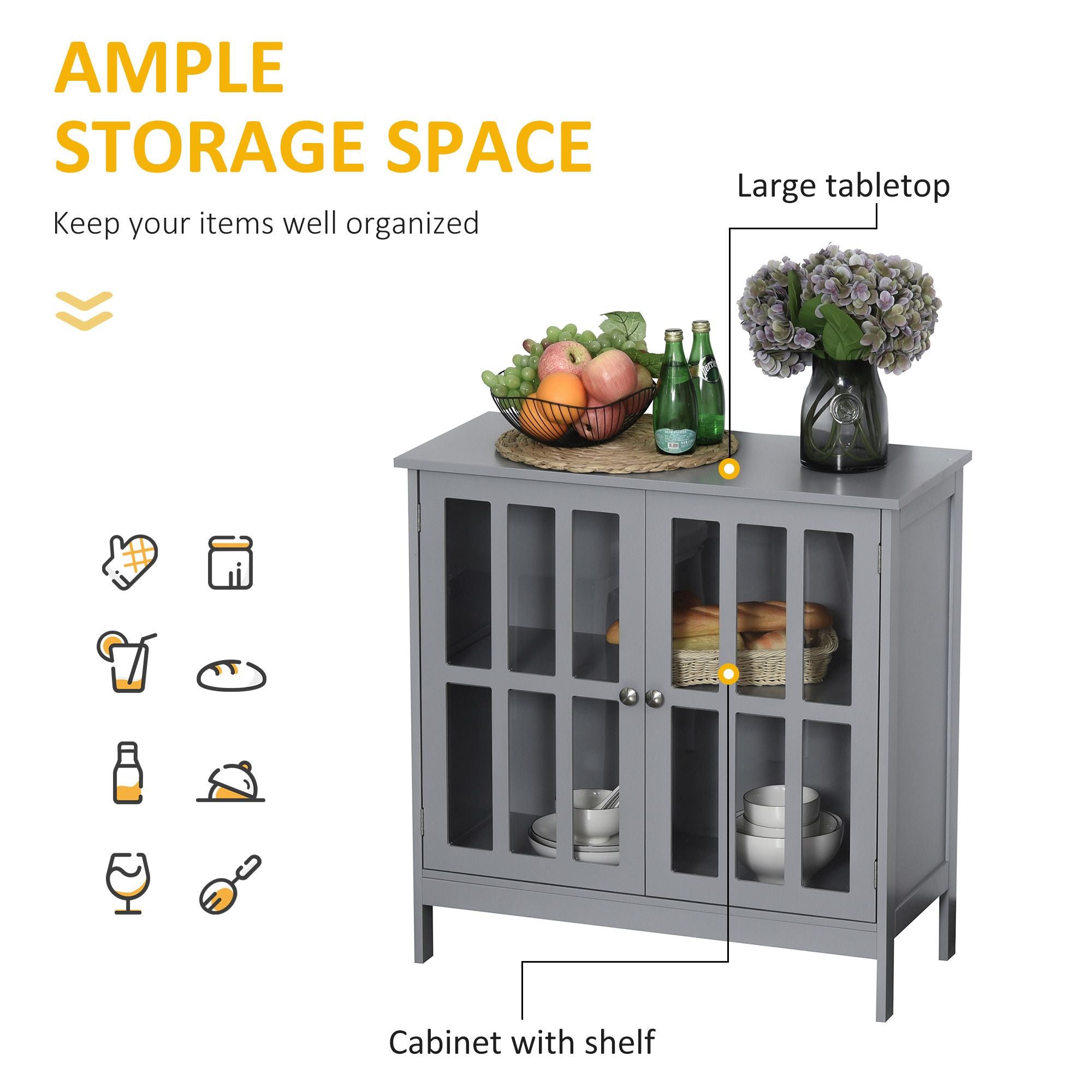 kleankin Sideboard Buffet, Storage Cabinet with 2 Doors, Credenza for Multifunction in Kitchen, Console, Living Room, Gray - Comfortable Living Decor