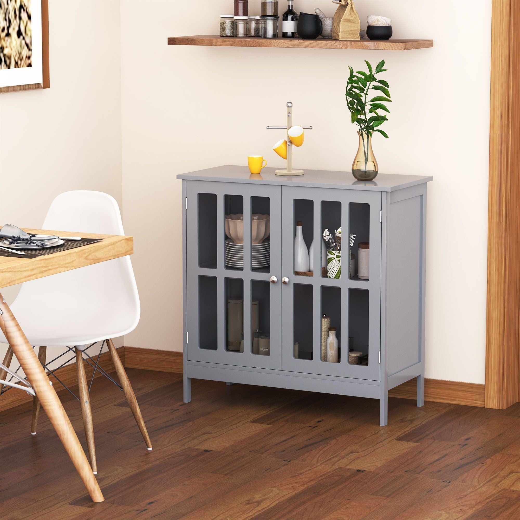kleankin Sideboard Buffet, Storage Cabinet with 2 Doors, Credenza for Multifunction in Kitchen, Console, Living Room, Gray - Comfortable Living Decor