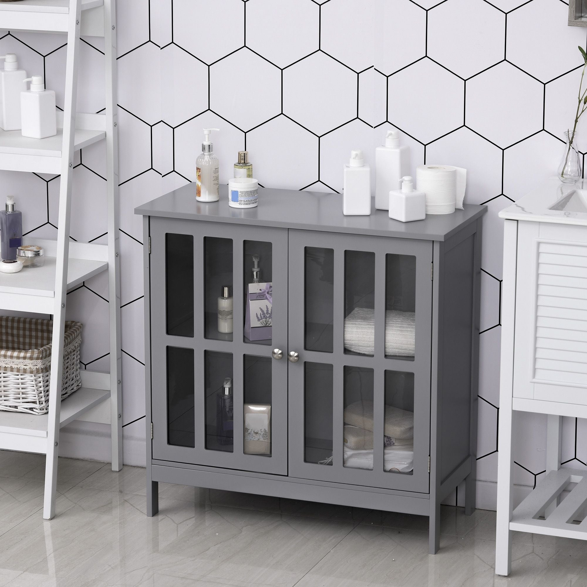 kleankin Sideboard Buffet, Storage Cabinet with 2 Doors, Credenza for Multifunction in Kitchen, Console, Living Room, Gray - Comfortable Living Decor