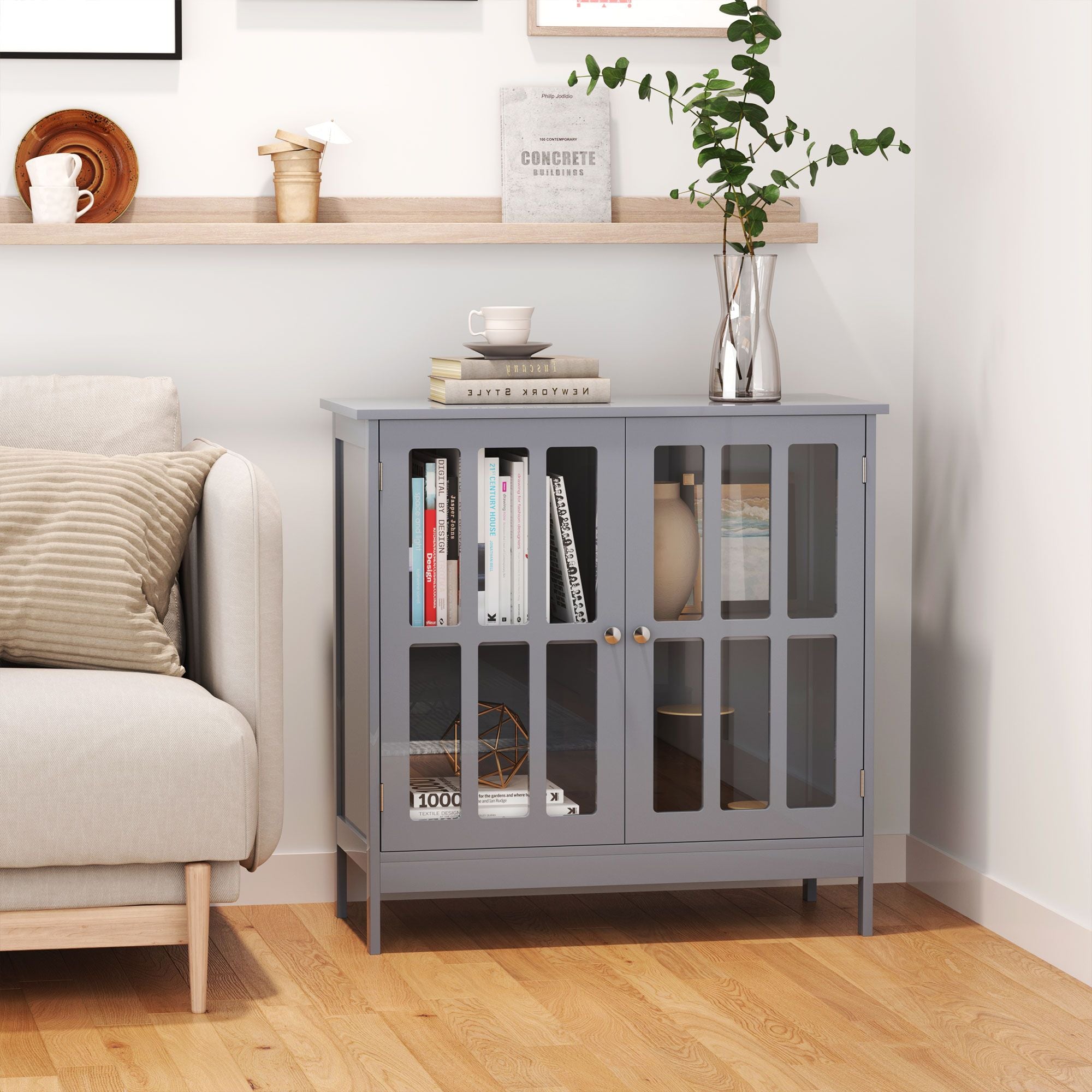 kleankin Sideboard Buffet, Storage Cabinet with 2 Doors, Credenza for Multifunction in Kitchen, Console, Living Room, Gray - Comfortable Living Decor