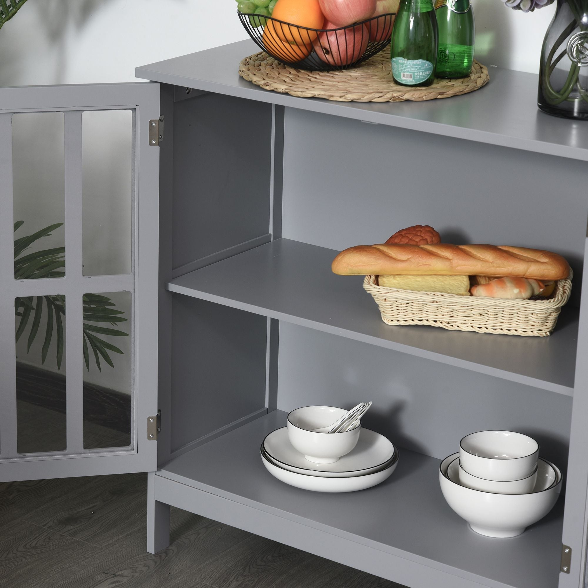 kleankin Sideboard Buffet, Storage Cabinet with 2 Doors, Credenza for Multifunction in Kitchen, Console, Living Room, Gray - Comfortable Living Decor