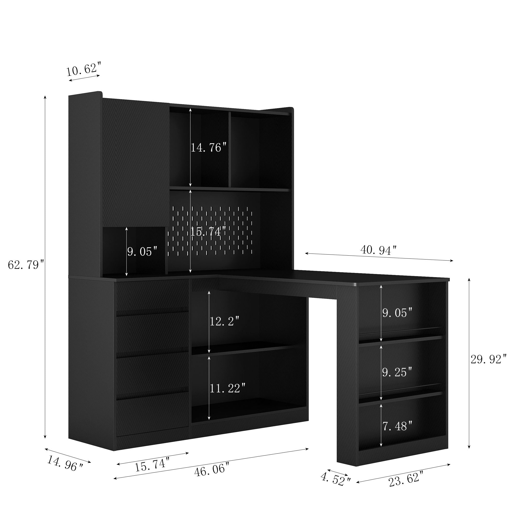 L Shaped Desk,Computer Desk with Drawers,Bookshelf & Hutch,with LED Light,Modern Corner Desk,Home Office Desk,L - Shaped Study Table Writing Desk,Corner Gaming Computer Desk with Storage - Comfortable Living Decor