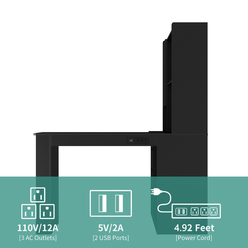 L Shaped Desk,Computer Desk with Drawers,Bookshelf & Hutch,with LED Light,Modern Corner Desk,Home Office Desk,L - Shaped Study Table Writing Desk,Corner Gaming Computer Desk with Storage - Comfortable Living Decor