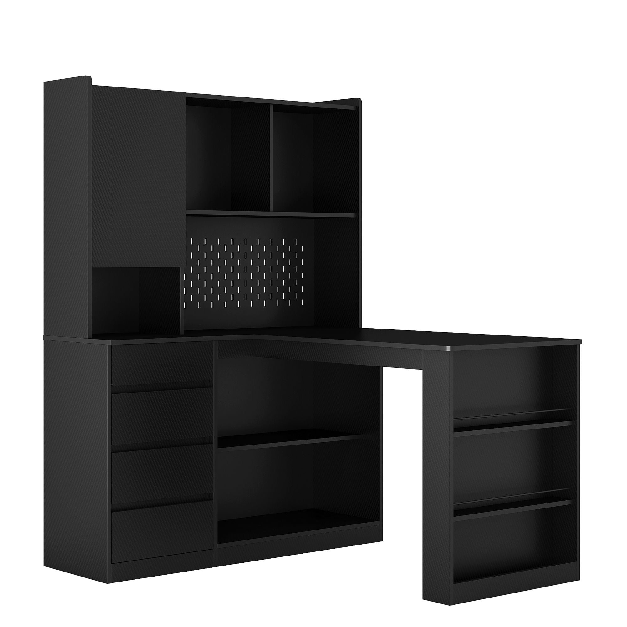 L Shaped Desk,Computer Desk with Drawers,Bookshelf & Hutch,with LED Light,Modern Corner Desk,Home Office Desk,L - Shaped Study Table Writing Desk,Corner Gaming Computer Desk with Storage - Comfortable Living Decor