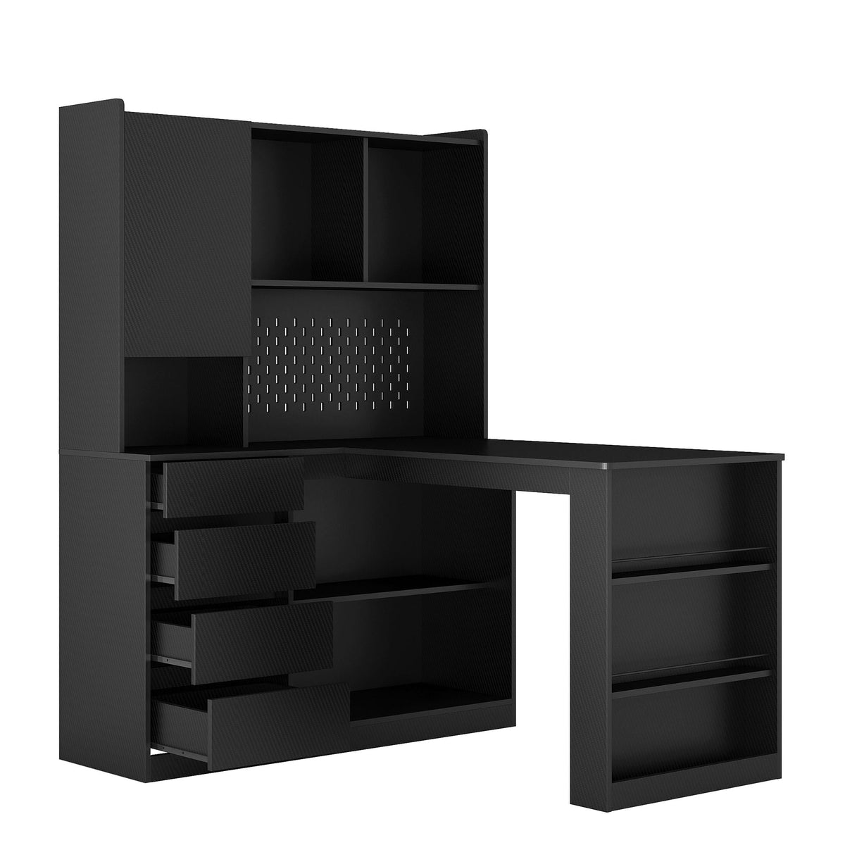 L Shaped Desk,Computer Desk with Drawers,Bookshelf & Hutch,with LED Light,Modern Corner Desk,Home Office Desk,L - Shaped Study Table Writing Desk,Corner Gaming Computer Desk with Storage - Comfortable Living Decor