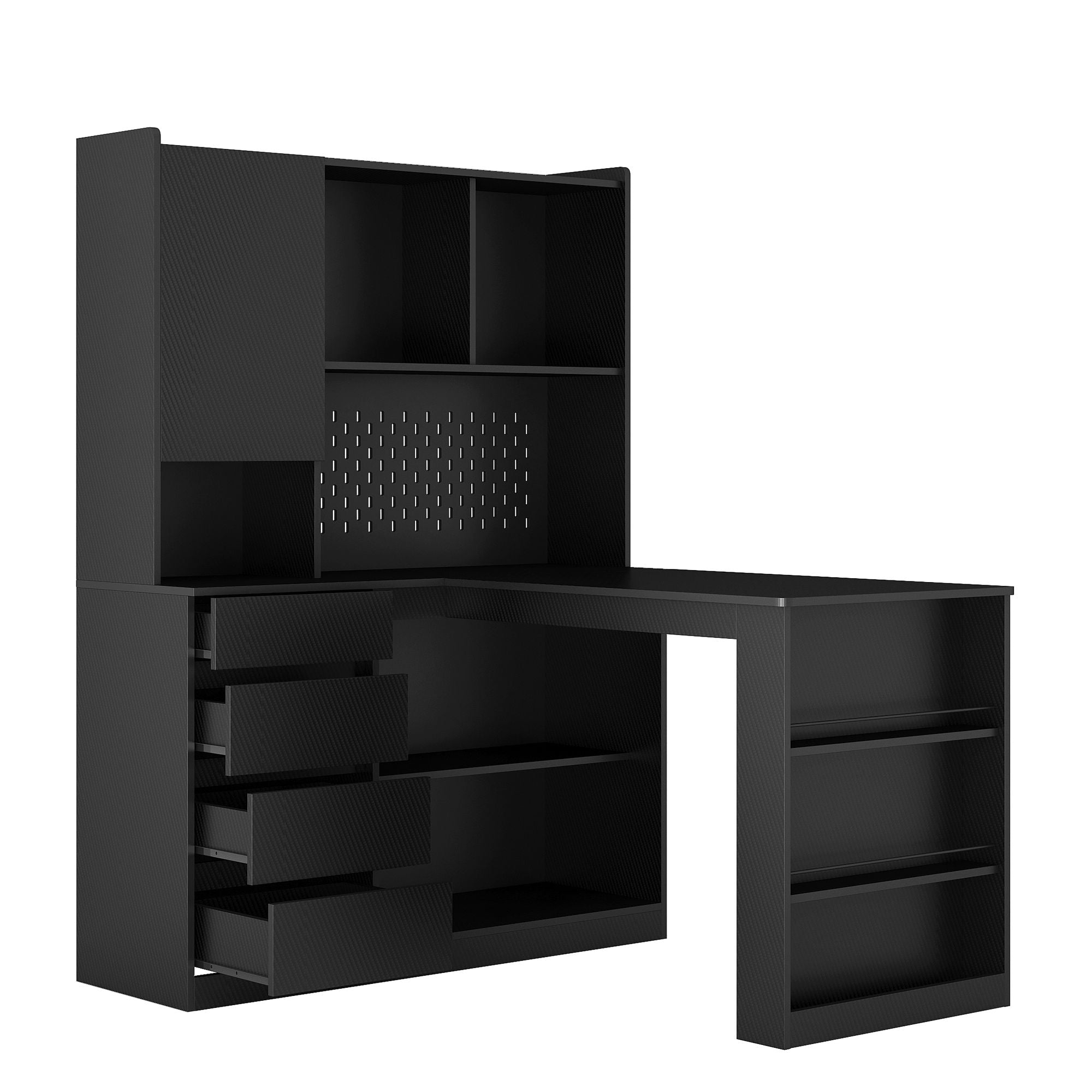 L Shaped Desk,Computer Desk with Drawers,Bookshelf & Hutch,with LED Light,Modern Corner Desk,Home Office Desk,L - Shaped Study Table Writing Desk,Corner Gaming Computer Desk with Storage - Comfortable Living Decor