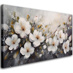 Large Flower Painting Wall Art for Living Room White Flower Picture Wall Decor for Bedroom Gold Leaf Floral Wall Art Prints Framed Artwork for Bathroom Office Home Decor Ready to Hang 20"x40" - Comfortable Living Decor