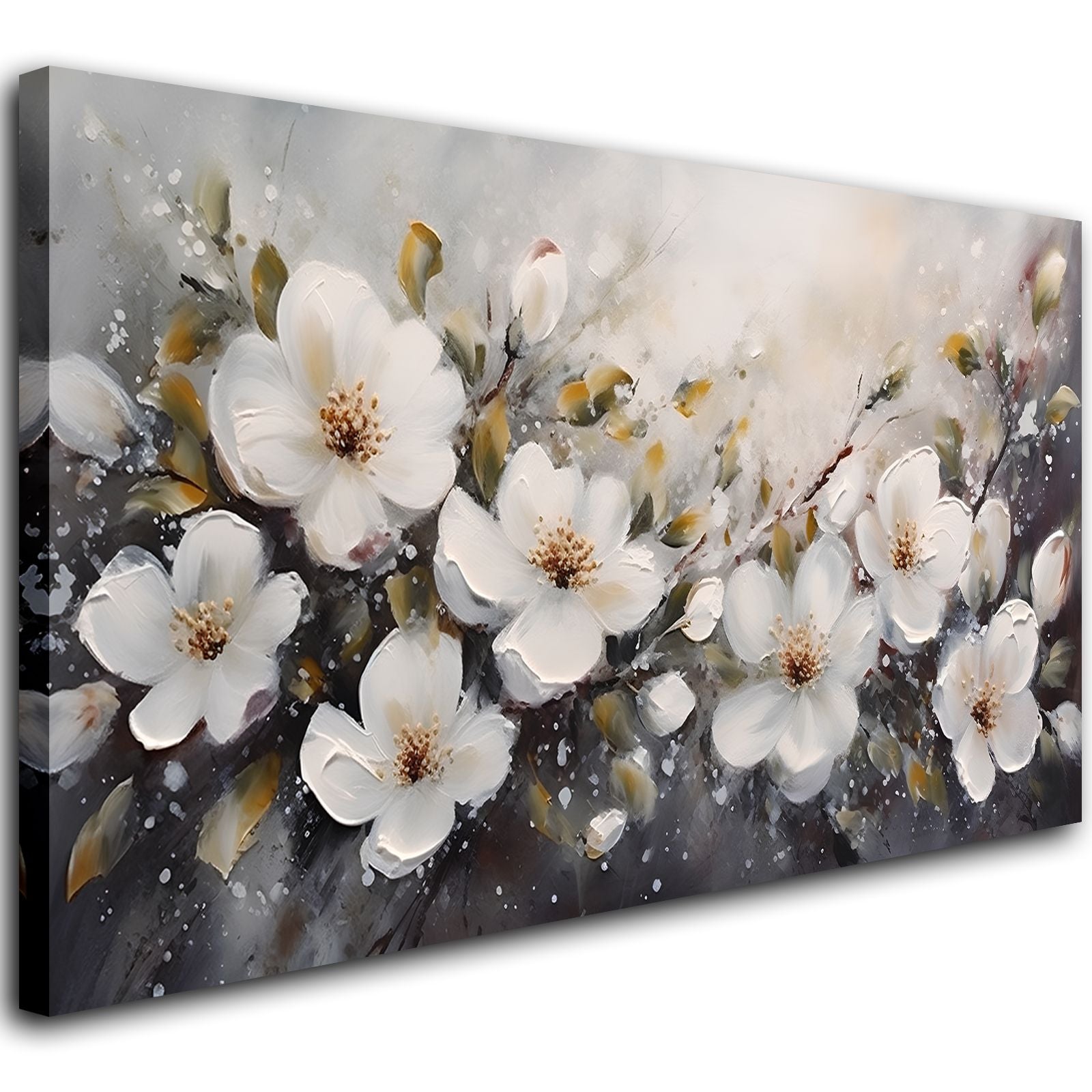Large Flower Painting Wall Art for Living Room White Flower Picture Wall Decor for Bedroom Gold Leaf Floral Wall Art Prints Framed Artwork for Bathroom Office Home Decor Ready to Hang 20"x40" - Comfortable Living Decor