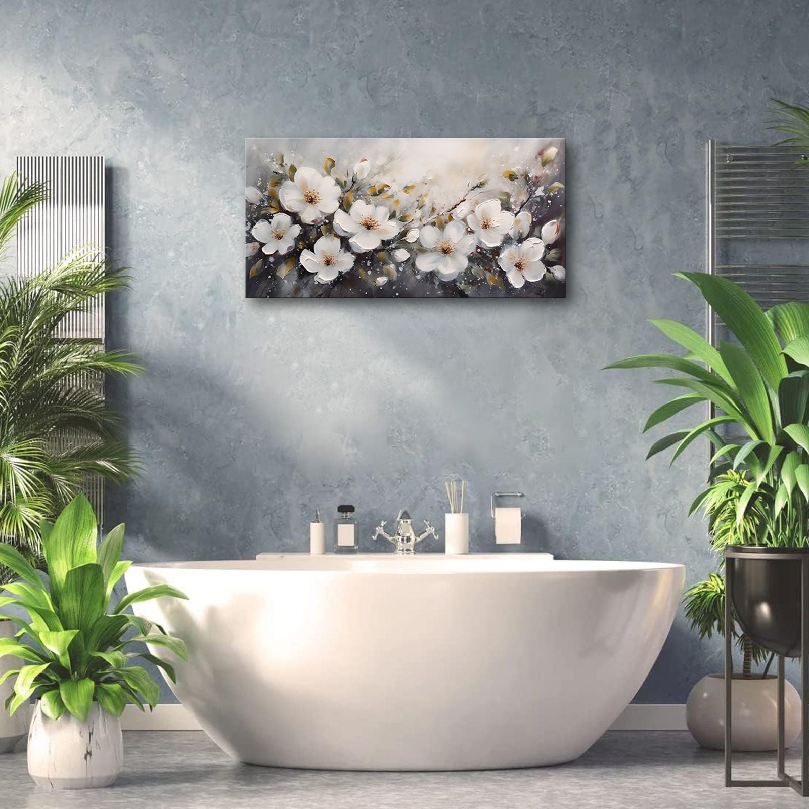 Large Flower Painting Wall Art for Living Room White Flower Picture Wall Decor for Bedroom Gold Leaf Floral Wall Art Prints Framed Artwork for Bathroom Office Home Decor Ready to Hang 20"x40" - Comfortable Living Decor