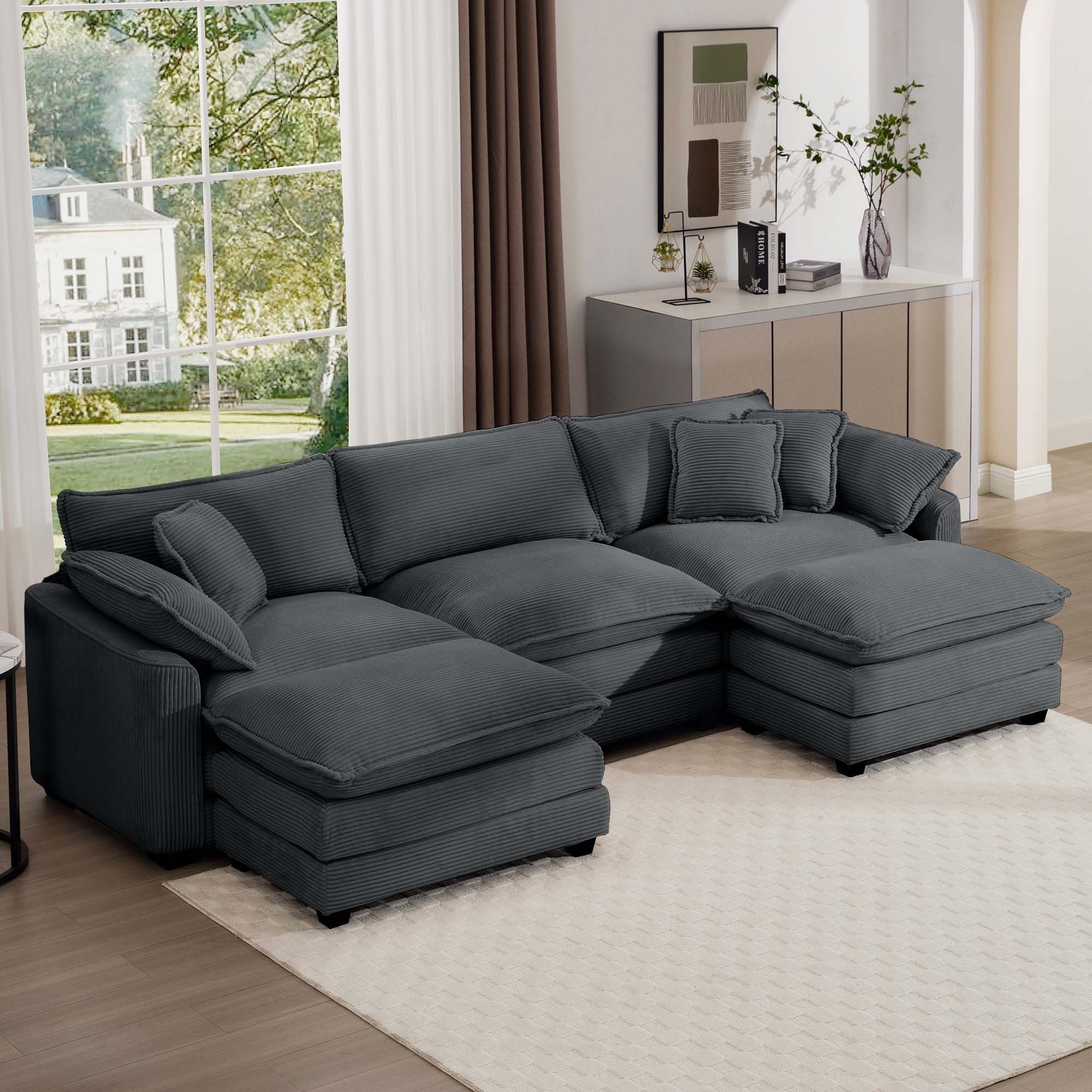 Leisure L - Shape Oversized Plush Sofa w/ Ottoman - Comfortable Living Decor