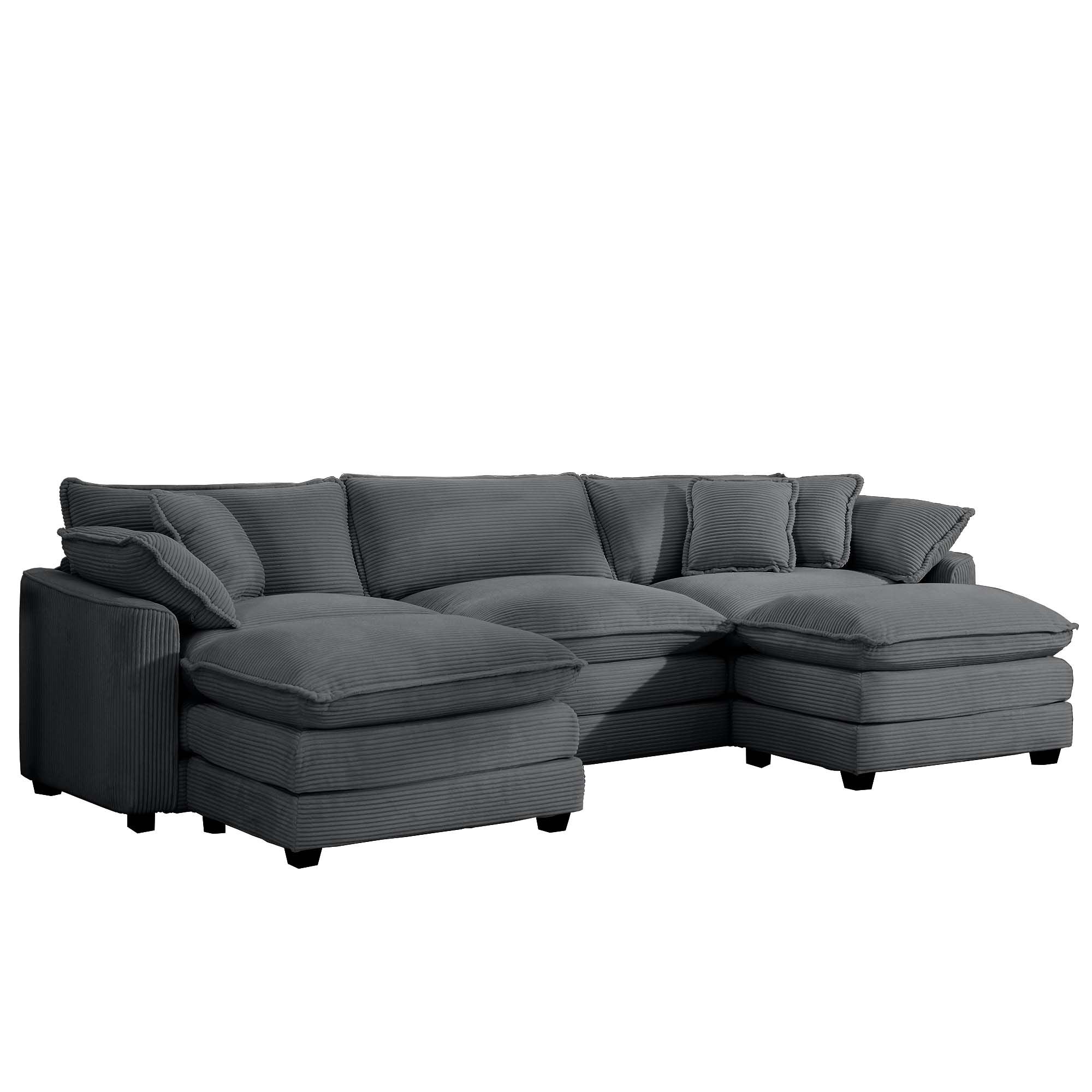 Leisure L - Shape Oversized Plush Sofa w/ Ottoman - Comfortable Living Decor
