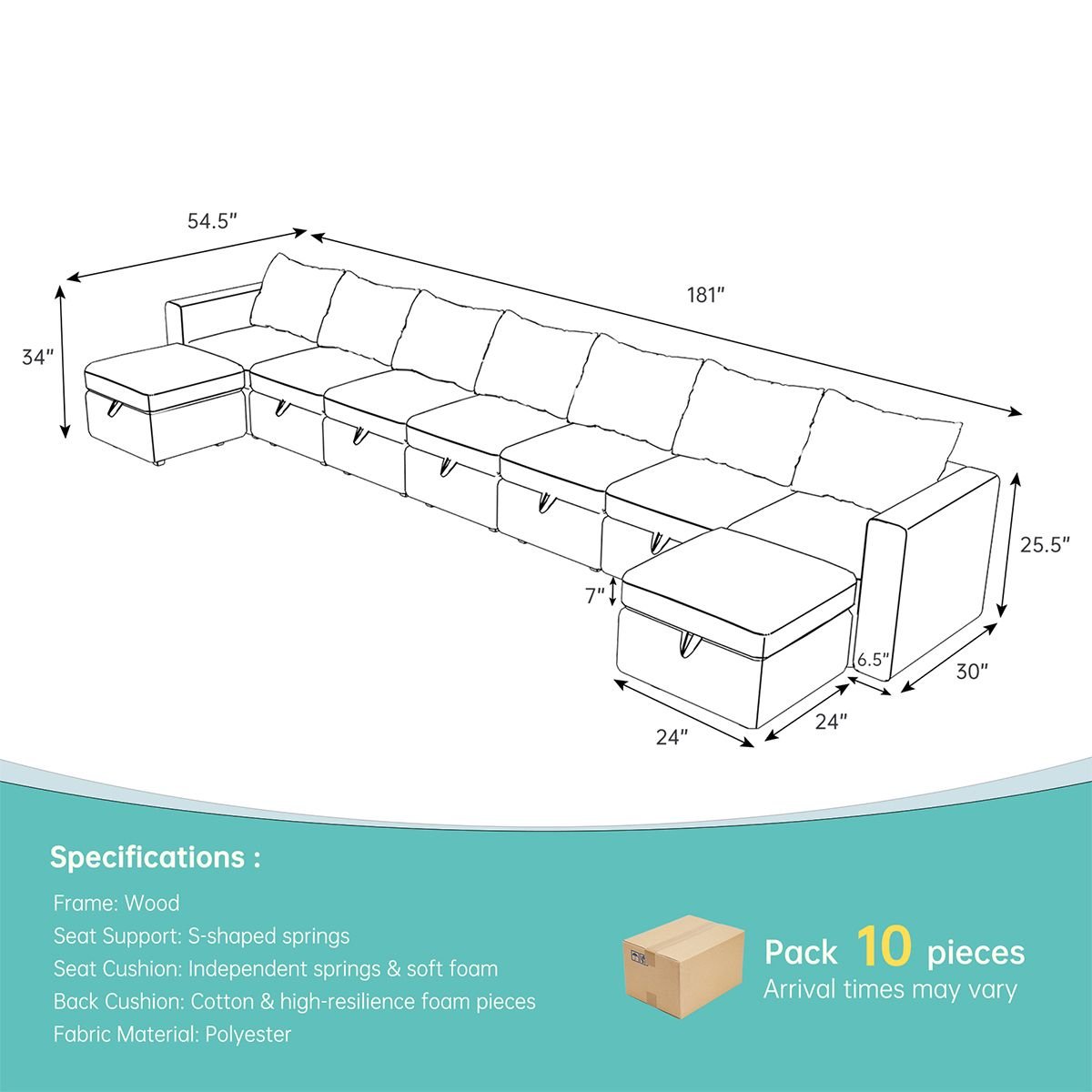 Lively Lodge Large Sectional Sofa - 181'' L Oversized Modular Couch - Comfortable Living Decor